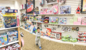 Panoramic View Blurry Background Toys Store In USA With Customer ...