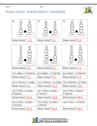 Decimal Place Value Tenths 1 Answers In 2020 Place Value Worksheets Place Value With Decimals Place Values