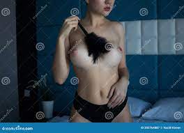 Crop Woman Tickling Breast with Feather Stock Image - Image of erotic,  panties: 202764887