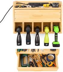 Easy garage storage and access to your tools. Power Tool Organizer Storage Garage Organizer Drill Charging Station Wooden Cordless Drill Holder Rack Wall Mount With Drawer Amazon Com