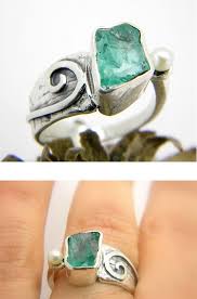 Apatite Ring Sterling Silver Raw Gemstone Ring Handmade Cocktail Ring Rough Apatite Stone And Pearl Ring Size Rough Gemstone Ring Gemstones Artisan Jewelry