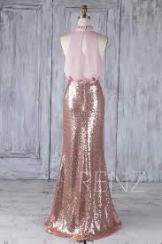 Bridesmaid Dress Rose Gold Sequin Dress Blush Chiffon Dress Etsy Dresses Bridesmaid Dresses Fitted Party Dress