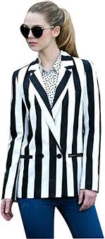 Black And White Striped Blazer Womens Amazon Com Moxeay Black And White Striped Blazer Jacket Halloween Beetlejuice Costume Xl Clothing Striped Blazer Jacket Striped Blazer Clothes