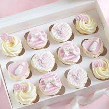 Full Set Of Pretty Pink Baby Shower Cupcakes With Buttons Bows Bunny Onesies Milk Bo Baby Shower Cupcakes For Girls Baby Shower Cupcakes Baby Girl Cupcakes