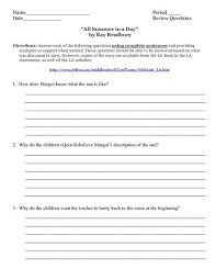 All Summer In A Day By Ray Bradbury Worksheet Ray Bradbury This Or That Questions Essay Questions