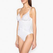 Incontournable le body, caraco femme : Body Aus Spitze Und Mikrofaser Weiss La Redoute Collections La Redoute