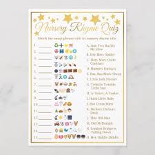 Nursery Rhyme Baby Shower Emoji Game Gold Star Zazzle Co Uk Nursery Rhyme Baby Shower Nursery Rhyme Baby Shower Game Baby Shower Fun