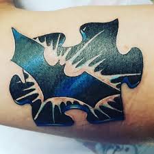 One blue puzzle piece isolated on flat yellow background with shadow 3d illustration. Batman Logo In A Puzzle Piece Inksanity Tattoo Studio Facebook
