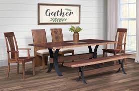 Amish oak benches & hall seats. Bessemer Industrial Dining Room Set Countryside Amish Furniture