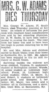 She passed may 5, 2021. 1929 Death News Article Snip Elizabeth Major Adams Olympia Wa Organize Your Family History