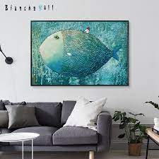 Elegant Poetry Modern Cartoon Nordic Big Fish Small House Canvas Painting Art Print Poster Picture Home Decoration In 2021 Paintings Art Prints Posters Art Prints Art