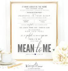 Light Gray Navy Blue Brett Eldredge Mean To Me Etsy Paper Anniversary Wedding Songs Wedding Song Lyrics