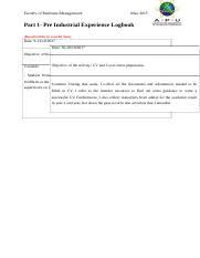 Take time to write an outstanding letter. Internship Logbook Faculty Of Business Management May 2015 Part 1 Pre Industrial Experience Logbook Record Activity On A Weekly Basis Date 9 Date Course Hero