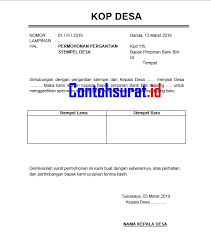 Surat rekomendasi adalah suatu surat yang dibuat oleh pimpinan yang berisi tentang keterangan untuk mengutus seseorang baik untuk keperluan tertentu maupun permintaan. Contoh Surat Pergantian Stempel Desa Kantor Bank Contoh Surat
