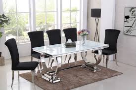 Dining table sets are a fast way to make a dining room look perfectly pulled together. Chrome And White Glass Dining Table 6 Black Chairs Homegenies