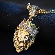 Lion King Diamond Crown Necklace Metal Pendant Necklace Lion Head Necklace Lion Pendant