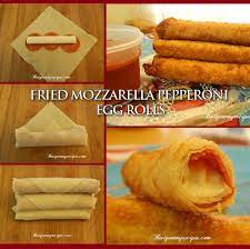 Fried Mozzarella Pepperoni Egg Roll Food Recipes Egg Roll Recipes Food Egg Rolls