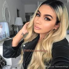 Half Black And Blonde Hair Wig Blonde Hair Dark Roots Ombre Lace Wig With Baby Hair 1b 613 Human Hair Brazilian Full Lace Wig For Black Blonde Ombre Indian Human Hair Blonde Lace Front Wigs