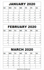 January February March Printable 2020 Calendar Cute Calendar Calendar English Phrases January February March