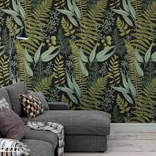 natural botanical foliage with ferns and leaves wallpaper self etsy blatter tapeten tapete wohnzimmer alte tapete