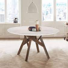 Venus 54 Round Mid Century Modern White Marble Dining Table With Walnut Wood Legs Walmart Com Round Marble Dining Table Dining Table Marble Round Dining Table Modern