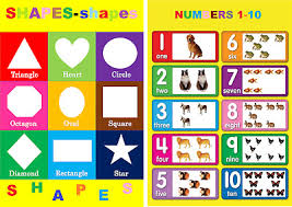 2 x childrens kids chart numbers 1 10 basic shapes a4 size