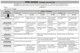Free Choice Personal Learning Plan A Generic Grid Of Gardner S Mulitple Intel Personalized Learning Classroom Personalized Learning Personalized Learning Plan
