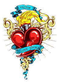 Burning Heart With Ribbon And Flourish Pattern Tattoo Style Layered Vector Eps 10 Illustration Vect Sacred Heart Tattoos Heart Drawing Geometric Tattoo Arm