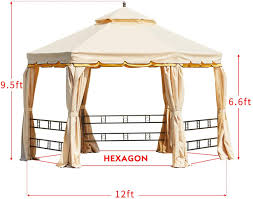 Erommy 12ft Outdoor Gazebo Canopy Aluminum Frame Soft Top Hexagonal Outdoor Patio Gazebo With Polyester Curtains And Air Venting Screens 028beige Walmart Com Walmart Com