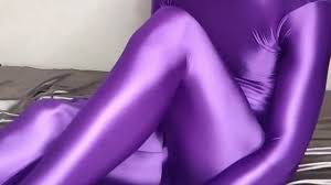 Fetish play with smooth purple zentai