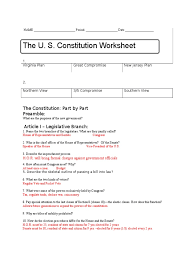 Why did the writers of the constitution plan. Constitution Worksheet Key Article One Of The United States Constitution United States Congress