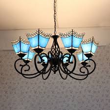 Glass Craftsman Pendant Lamp Living Room 8 Lights Tiffany Style Nautical Chandelier In Blue Takeluckhome Com