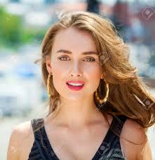 Portrait Close Up Of Young Happy Beautiful Woman, On Background Summer  Street Stock Photo, Picture and Royalty Free Image. Image 41785861.