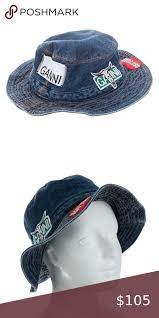 Nwt Ganni Denim Bucket Hat With Patches Denim Bucket Hat Blue Bucket Hat Hats