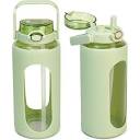 64oz Glass Water Bottle with Straw and Handle Lid, Half Gallon ...