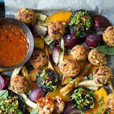 Vegan Roast Or Vegetarian With Cranberry Sage And Cashew Nut Stuffing Balls And Tomato Onion Gravy Nadia Lim Recipe Stuffing Balls Onion Gravy Recipes
