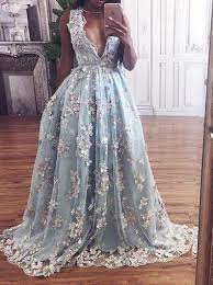 Hot Selling Deep V Neck Light Sky Blue Prom Dress With Flowers Pm547 Light Blue Prom Dress Prom Dresses Blue Prom Dresses Sleeveless