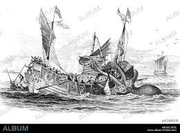 Giant Squid, 1879. /Ngiant Squid Attacking A Fisherman In His Boat. Wood  Engraving, 1879. Poster Print By Granger Collection - Item # Vargrc0079489  - Posterazzi