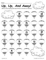 Free Printable Lowercase Alphabet Worksheet Fill In The Missing Letters Hot Air Balloo Missing Letter Worksheets Letter Worksheets Alphabet Letter Worksheets