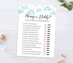 Baby Shower Games Printable Mommy Or Daddy Baby Shower Game Etsy Daddy Baby Shower Daddy Baby Rose Gold Baby Shower
