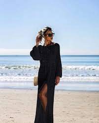 White Black Crochet Knitted Long Cover Up Knit Beach Dress Beach Coverup Dress White Crochet Bikini