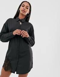 Missguided Shirt Dress With Lace Trim In Black Asos Maxi Dress Prom Lace Dress Shirt Dress