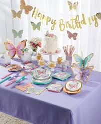 Your party supplies (cups, plates, napkins, balloons, etc.) could resemble the colors of a butterfly, such as blue, purple, yellow, and pink. Butterfly Birthday Party Supplies Decorations The Party Darling