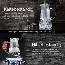 Muhoo Glaskaraffe 2 Liter Wasserkaraffe Aus Glas Borosilikatglas Karaffe Glaskaraffe Mit Deckel Wasserkrug Glas Krug Eistee Krug Mit Edelstahldeckel Ama Carafe