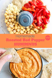 Homemade Roasted Red Pepper Hummus Pinch Me Good Food Processor Recipes Stuffed Peppers Hummus Recipe Homemade