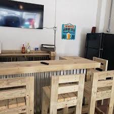 Buffet 8 Unfinished 2 Level Shabby Chic Rustic Barn Wood Style Pallet Style Bar In 2020 Patio Bar Outdoor Patio Bar Corrugated Metal