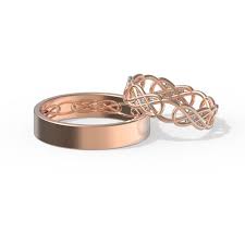 14k Rose Gold Celtic Wedding Rings Set With Diamonds Handmade 14k Rose 719 Like Wedding Ring Diamond Band Celtic Wedding Rings Celtic Wedding Ring Sets
