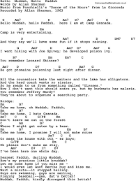Song Lyrics With Guitar Chords For Hello Muddah Hello Fadduh Allan Sherman 1963 Guitar Chords And Lyrics Guitar Chords For Songs Lyrics And Chords