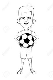 Black And White Kids Playing Cartoon Little Kid Boy Carrying A Soccer Balloon And Smiling Avatar Cartoon Character Portrait Isolated Black And White Vect Avatar Cartoon Character Portraits Cartoon