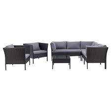 Enjoy meals al fresco with this orlando outdoor dining set from george home. Corliving Parksville Patio Sectional Set Black Ash Grey 8 Piece Prk 600 Z2 Rona